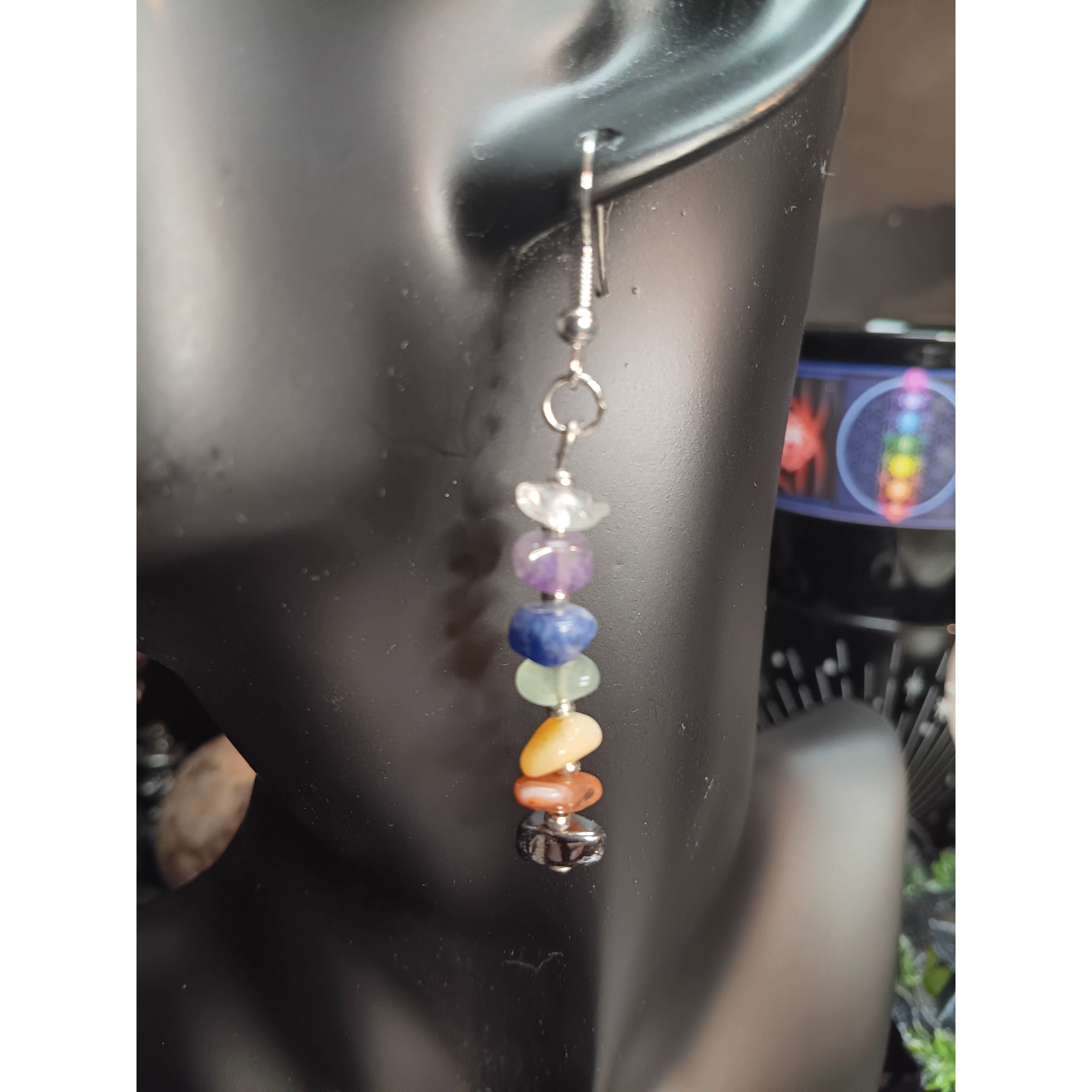 Chakra Balancing Crystal Chip Earrings – Seven Gemstones for Energy Healing &amp; Wellness