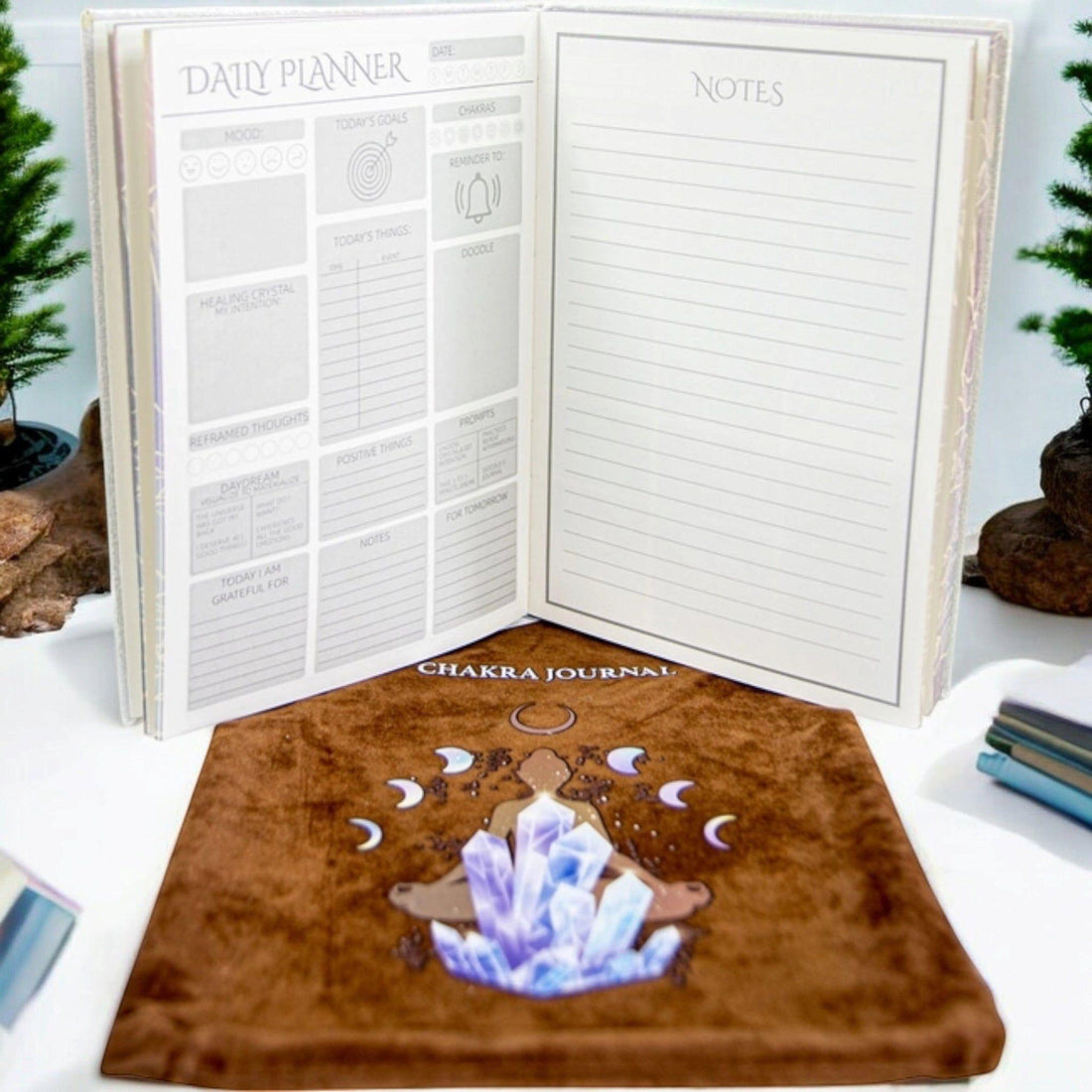 Chakra Crystal Vegan Leather Journal – Healing, Goal Tracking &amp; Daily Planner
