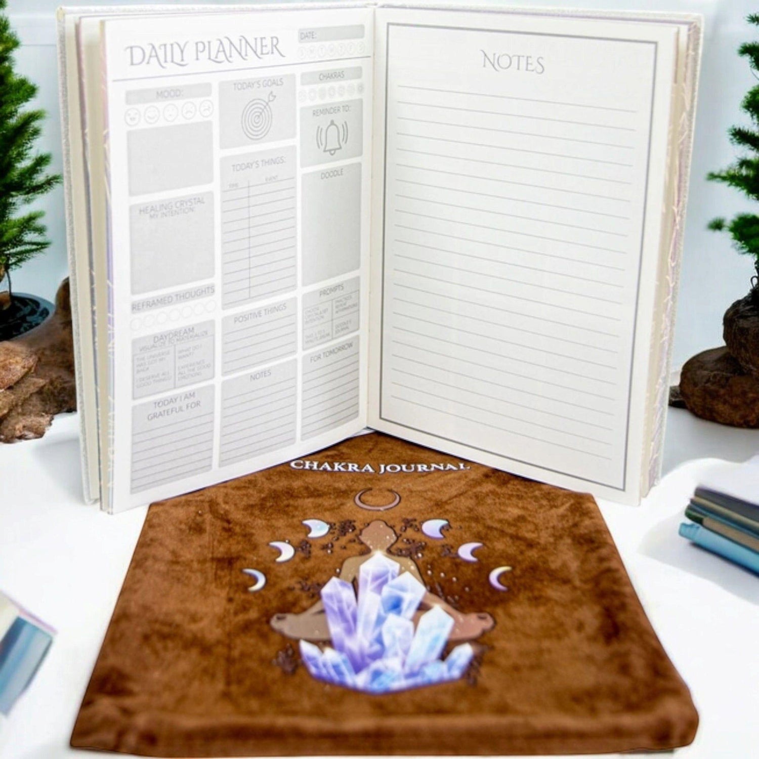 Chakra Crystal Vegan Leather Journal – Healing, Goal Tracking &amp; Daily Planner