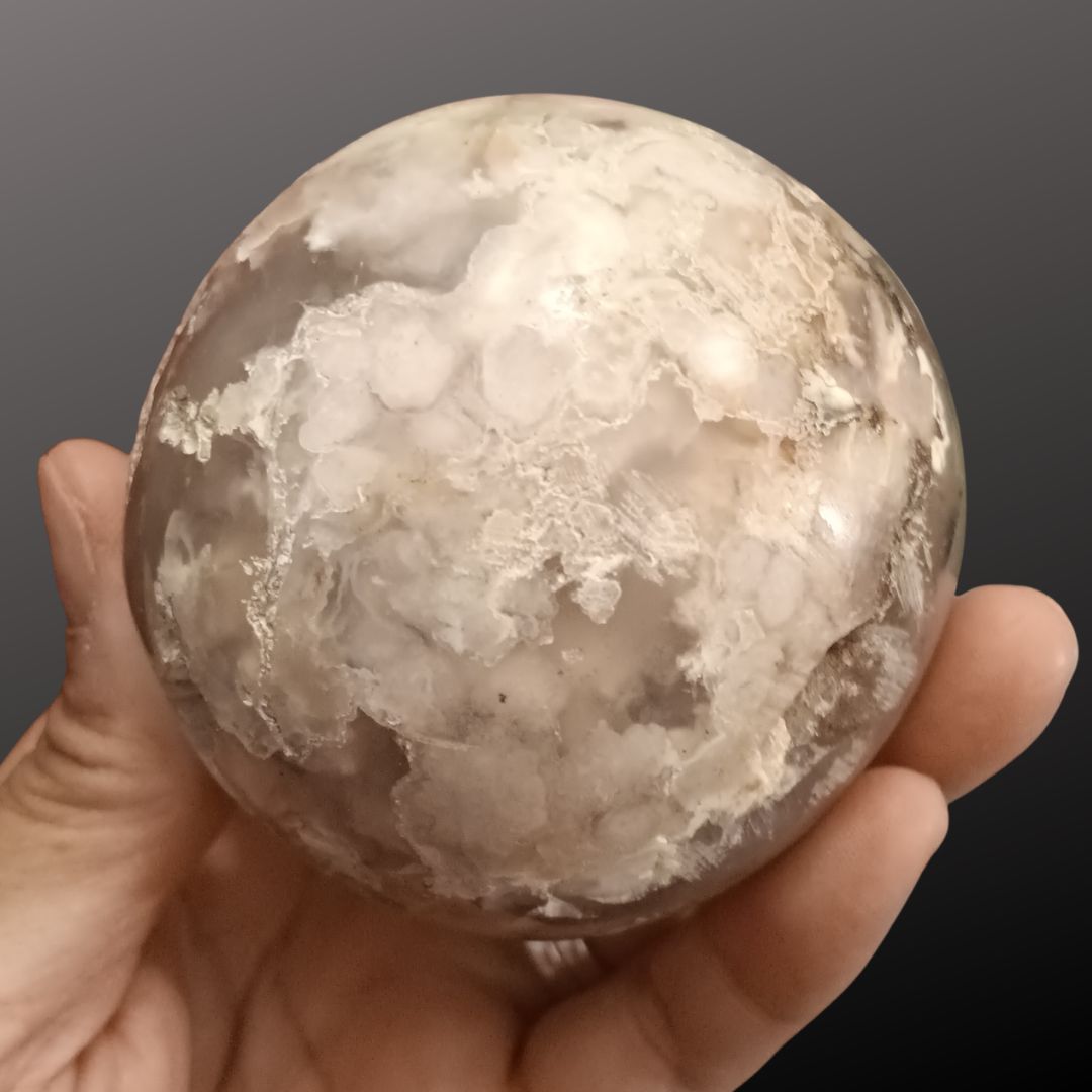 Cherry Flower Agate Sphere – 69mm Natural Crystal Sphere for Growth, Self-Discovery &amp; New Beginnings