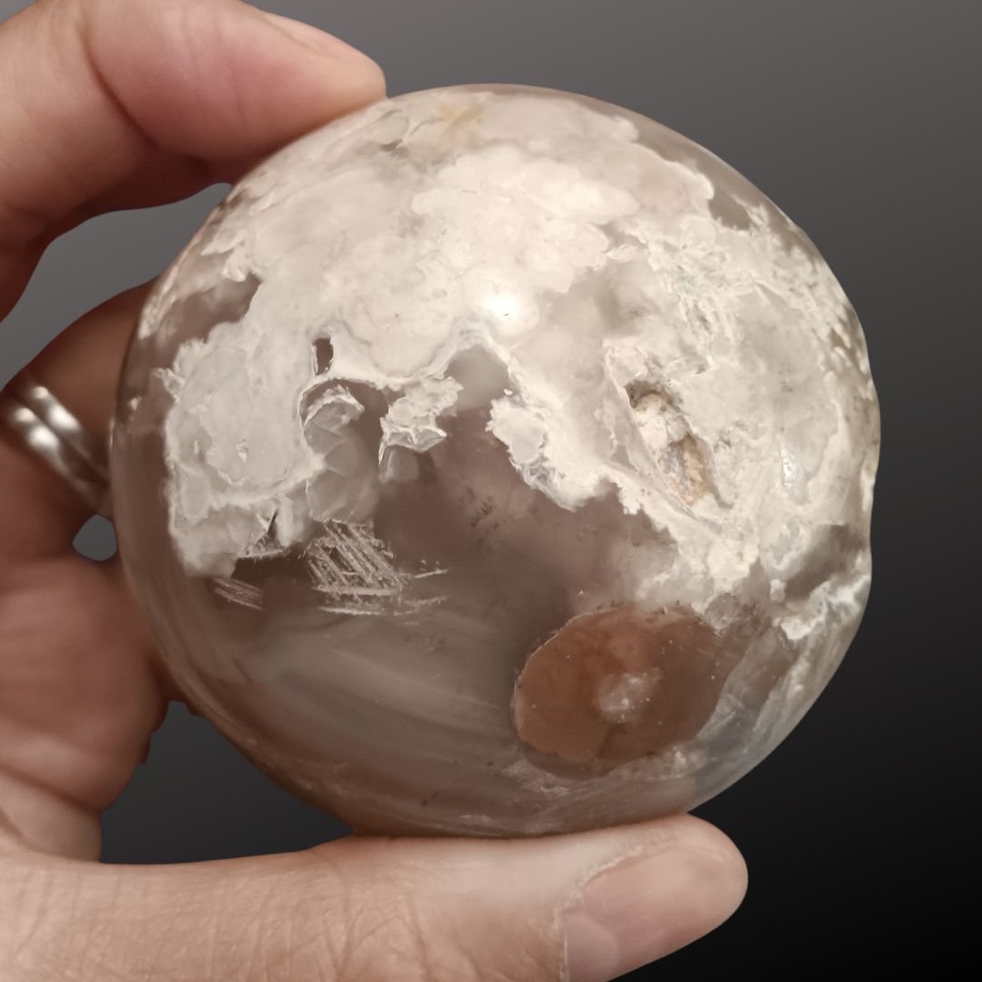 Cherry Flower Agate Sphere – 69mm Natural Crystal Sphere for Growth, Self-Discovery &amp; New Beginnings