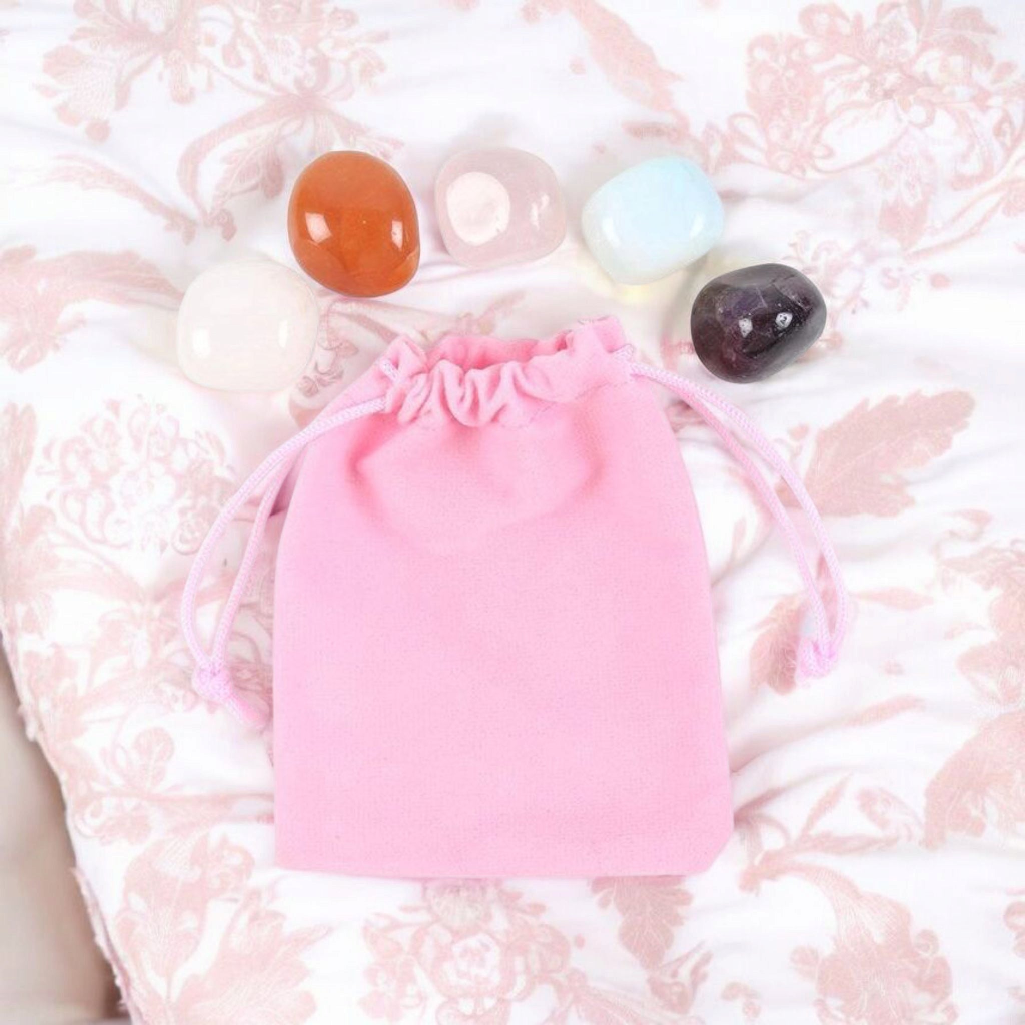 Crystals for Divine Feminine Energy – 5-Piece Crystal Set with Velvet Pouch