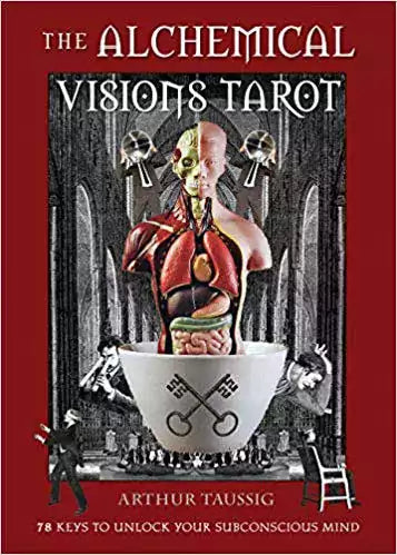 Alchemical Visions Tarot deck and book set by Arthur Taussig showing alchemical and mythological artwork on tarot cards with companion book
