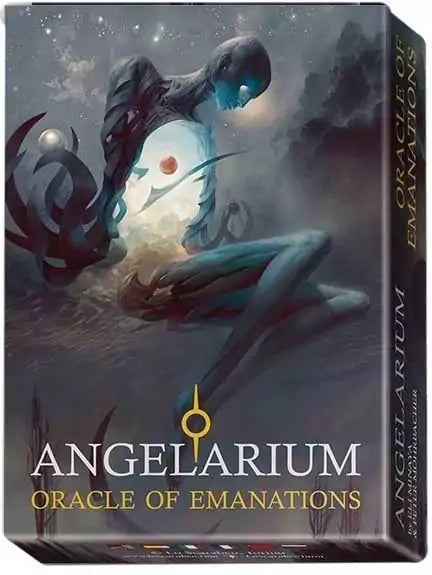 Angelarium Oracle card featuring an ethereal winged figure surrounded by cosmic light — Kabbalistic angel emanation illustration by Peter Mohrbacher.