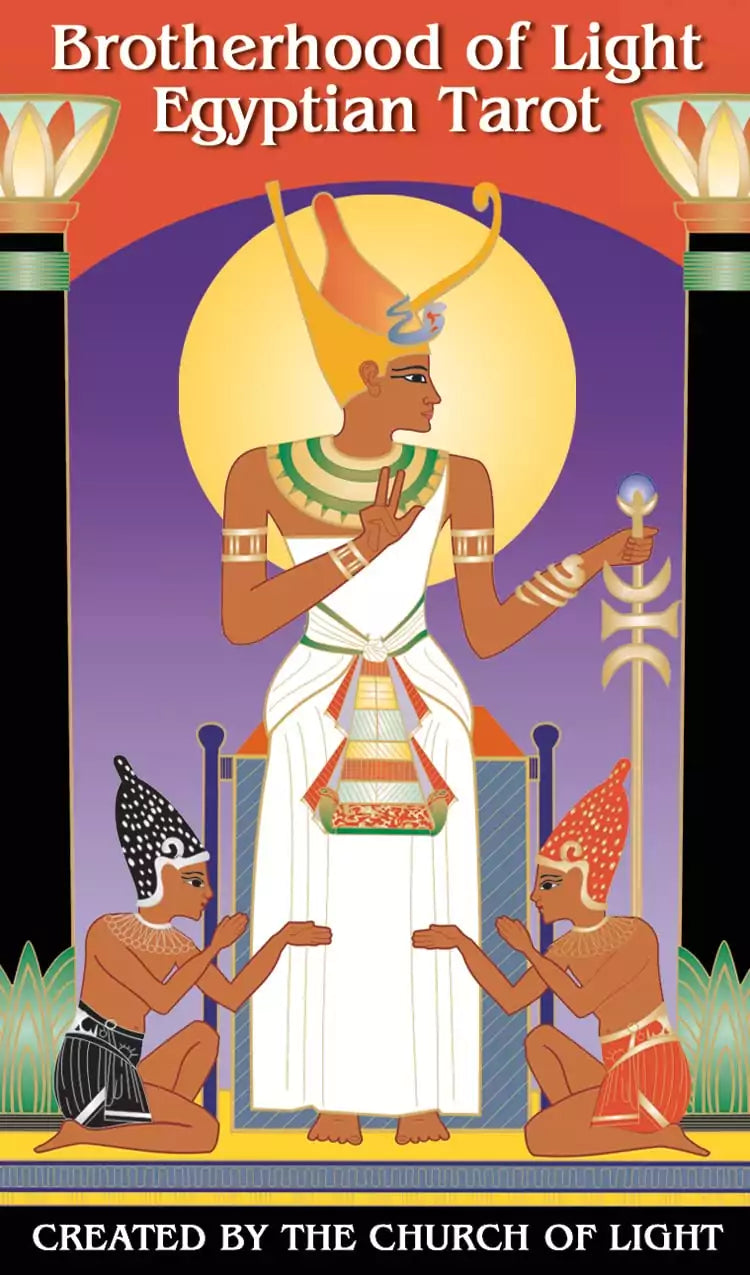 Brotherhood of Light Egyptian Tarot deck by Church of Light showing ancient Egyptian deity imagery and astrological symbolism on card faces