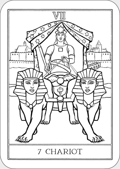 The Chariot tarot card labeled &