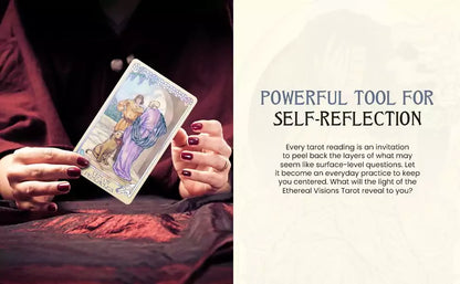 Ethereal Visions Tarot card depicting an angelic figure with Art Nouveau flourishes, representing introspection and personal insight.