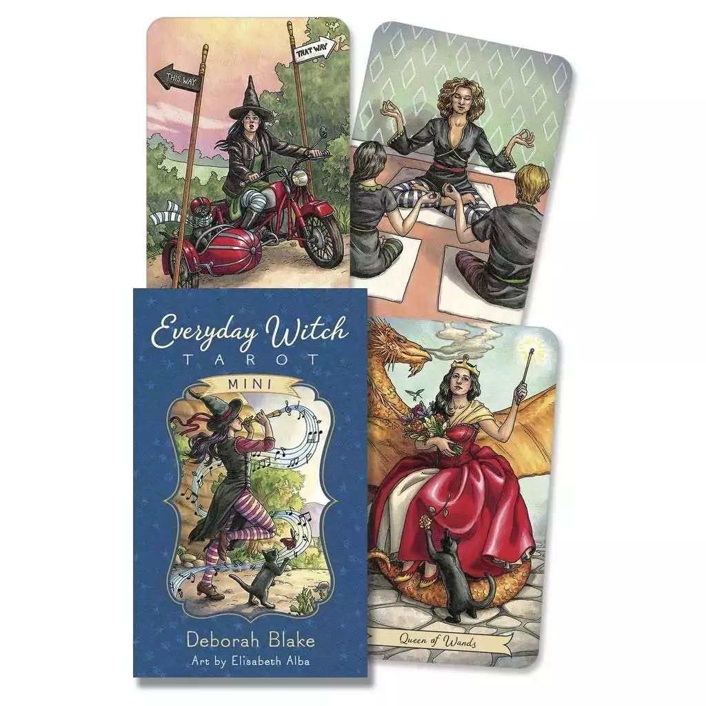 Everyday Witch Tarot Mini deck by Deborah Blake in compact format showing witch-themed tarot card art