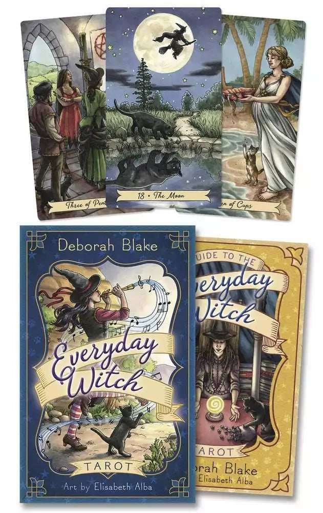 Everyday Witch Tarot deck with companion book — whimsical cover art featuring witches and the product box.