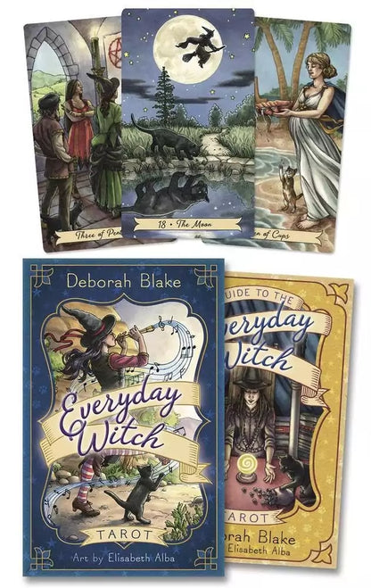 Everyday Witch Tarot deck with companion book — whimsical cover art featuring witches and the product box.