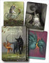 Fantasy Cats Oracle cards by Paolo Barbieri showing whimsical feline illustrations including a black cat, a tea-party scene cat, and other fantasy-themed cat imagery.
