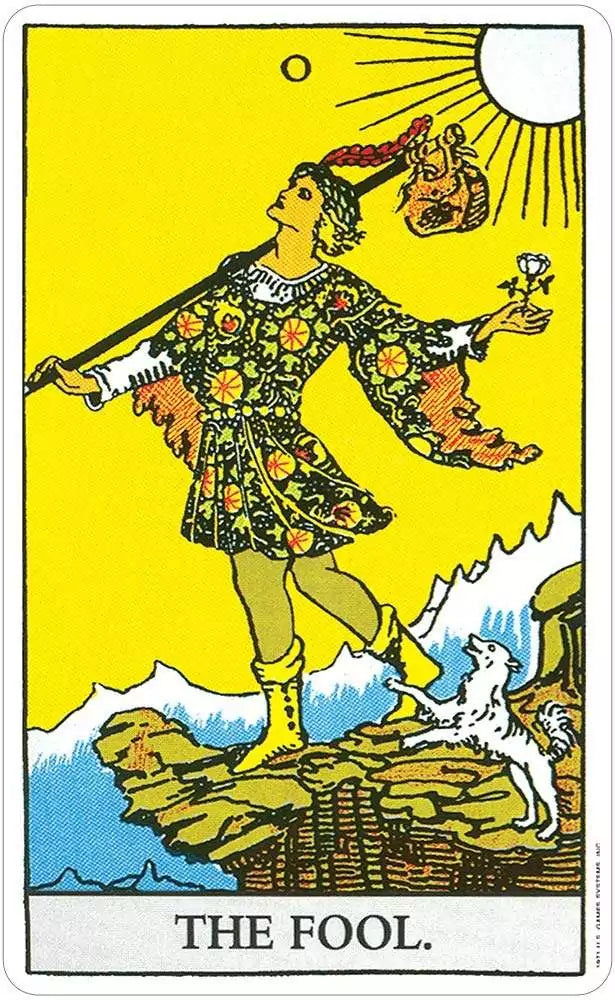 Giant Rider-Waite tarot card backs — blue and white Celtic cross pattern on large 4x6.5 inch card stock.
