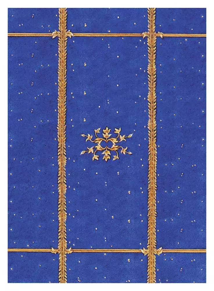Goddess Tarot card backing design with deep blue field and repeating golden botanical line pattern