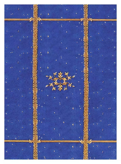 Goddess Tarot card backing design with deep blue field and repeating golden botanical line pattern