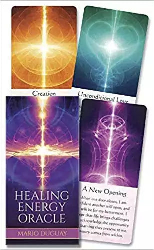 Healing Energy Oracle cards by Mario Duguay — vibrant luminous abstract designs showing the deck&