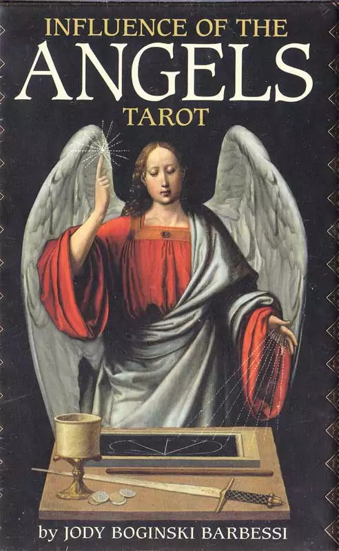 Influence of the Angels Tarot card featuring a celestial winged figure holding a wand amid light — Barbessi US Games Systems deck.