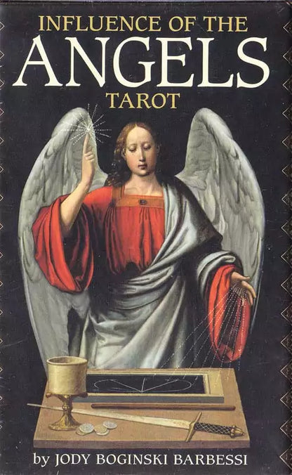 Influence of the Angels Tarot card featuring a celestial winged figure holding a wand amid light — Barbessi US Games Systems deck.