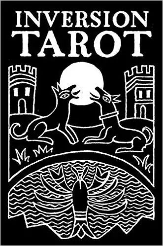 Inversion Tarot tin deck by Jody Boginski Barbessi showing bold graphic reversal-themed card art