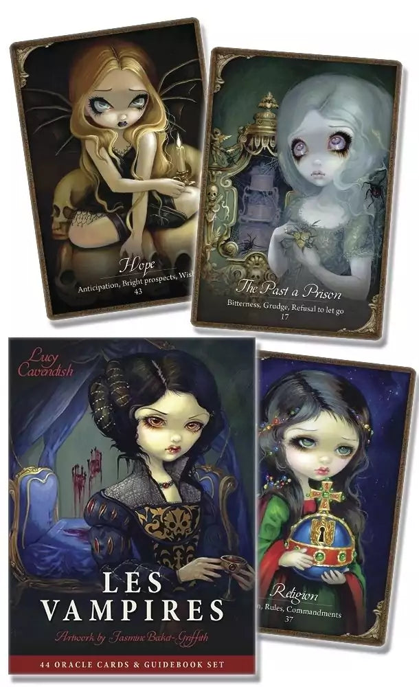Les Vampires Oracle Deck box by Lucy Cavendish featuring a Gothic vampire portrait — shadow work oracle deck with dark supernatural imagery.