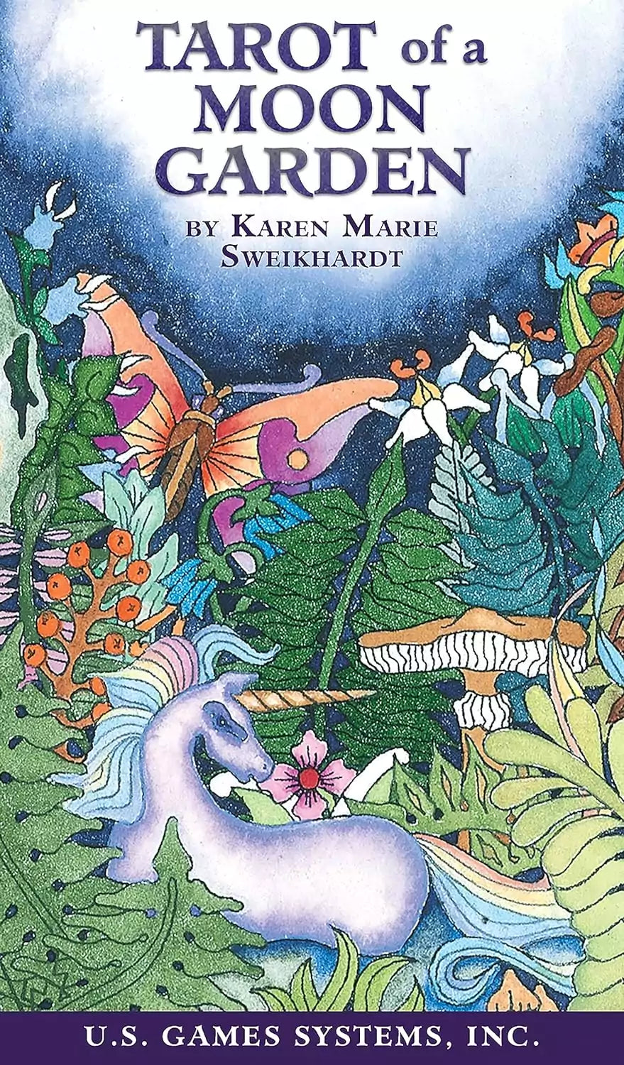 Tarot of a Moon Garden deck showing dreamlike botanical fantasy illustrations with RWS-based structure in soft pastel watercolor style.