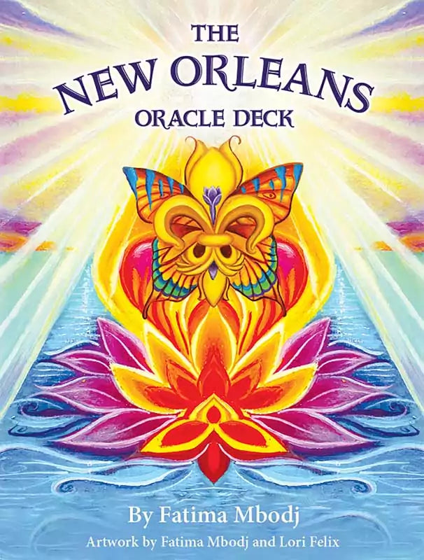 New Orleans Oracle deck card showing a vibrant butterfly surrounded by lotus flowers and water, representing the spiritual themes of New Orleans Voodoo and Creole tradition.