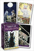 Pagan Cats Mini Tarot deck by Messina and Airaghi — spread of illustrated tarot cards featuring cats in various Wiccan pagan archetypes in compact travel size.