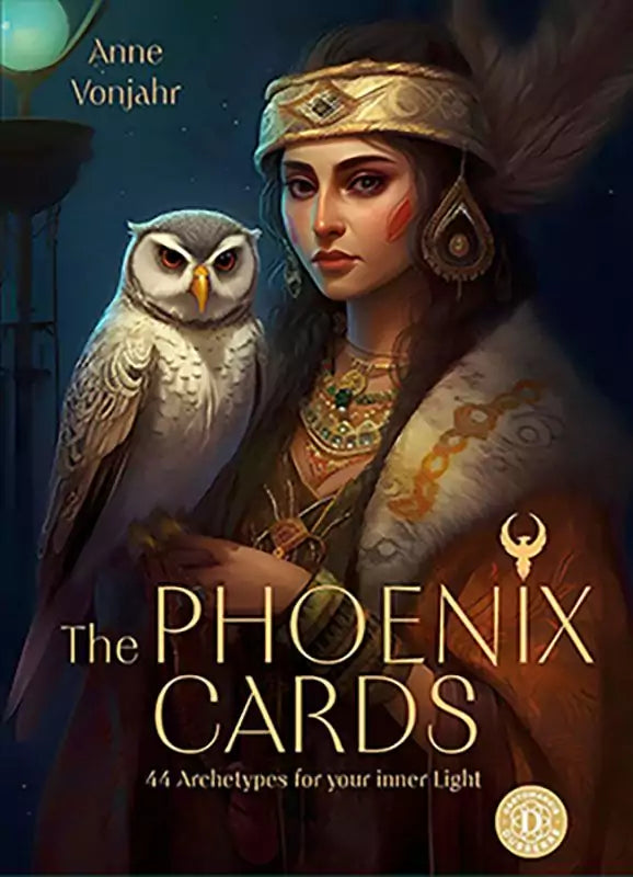 Phoenix Cards Oracle Deck card image showing a mystical woman in traditional attire with an owl on her arm — wisdom and spirituality imagery from Anne Vonjahr&
