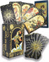 Gold Foil Rider-Waite Tarot cards displayed alongside their decorative box — luxury collector edition with gold overlay on RWS imagery.