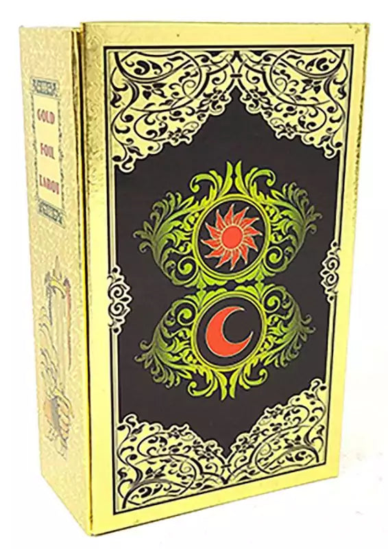 Gold Rider-Waite Tarot deck box featuring classic RWS imagery with luxurious metallic gilded foil decorative treatment