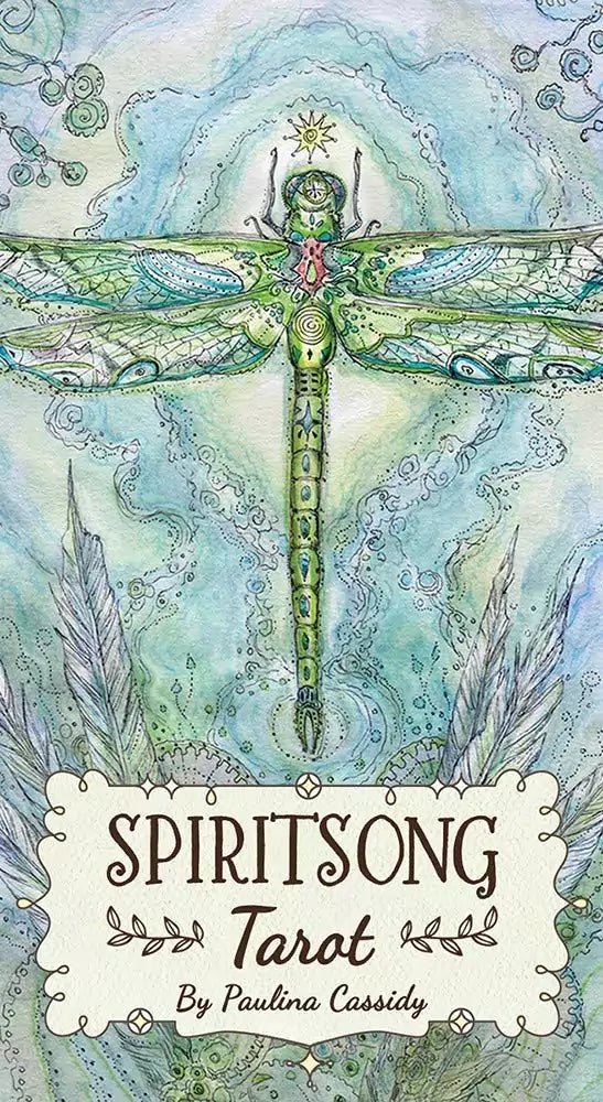 Spiritsong Tarot card featuring a dragonfly surrounded by whimsical watercolor patterns and soft flowing colors.