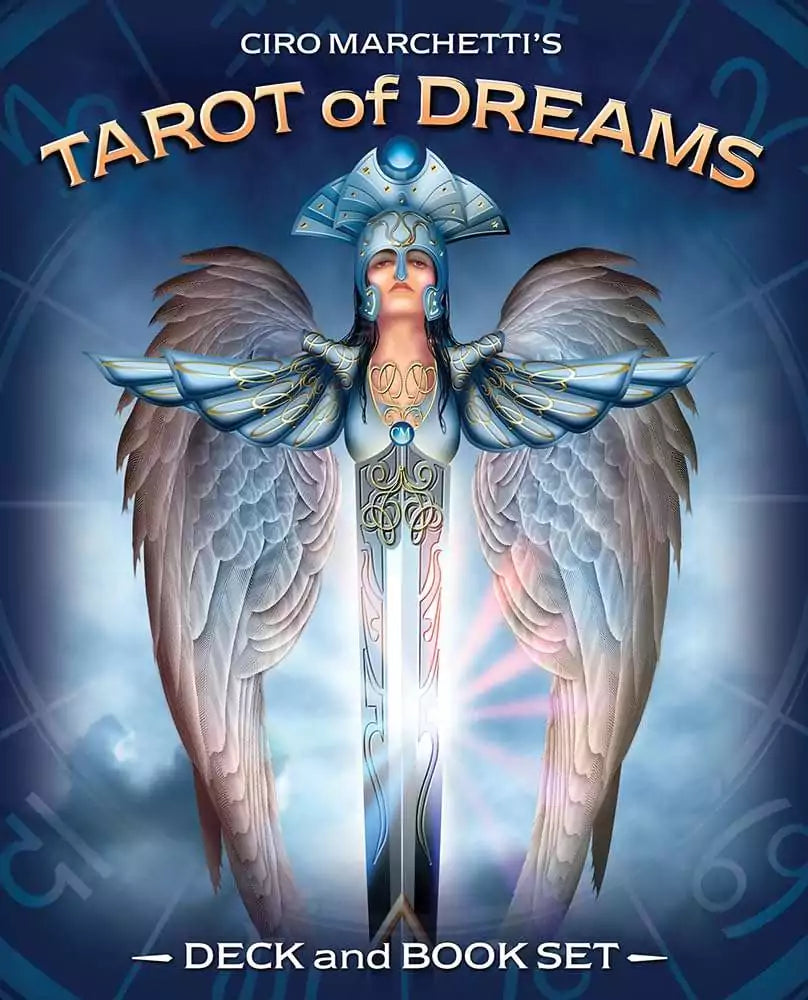 Tarot of Dreams box set by Ciro Marchetti featuring luminous gold-bordered card artwork and the deluxe collector deck packaging.