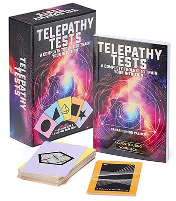 Telepathy Tests book and card deck set by Sahar Huneidi-Palmer — psychic development kit with boxed cards and instruction booklet.