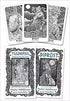 Collection of Yggdrasil Norse Divination Cards showing deities and symbols — intricate pen-and-ink illustrations of Yggdrasil, Bifröst, and Norse mythological figures.
