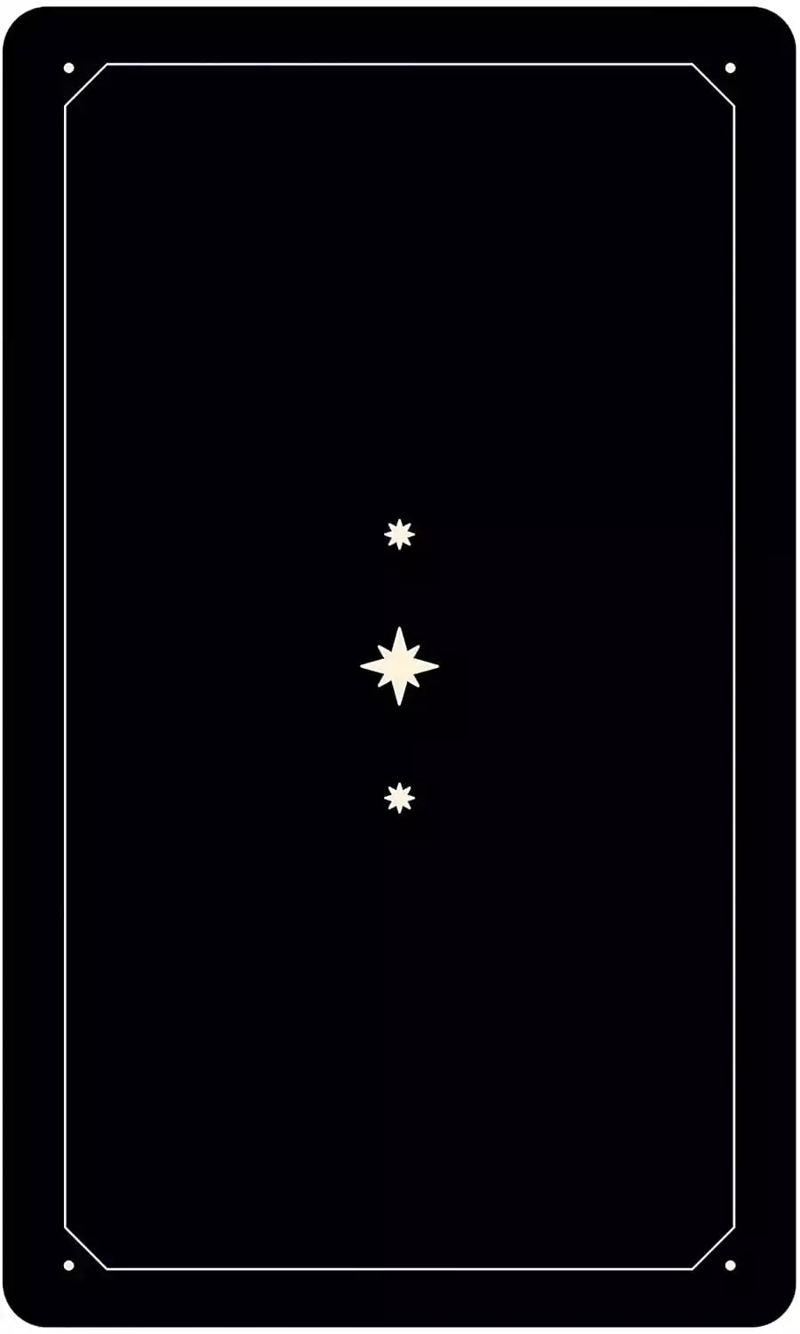 Black tarot card featuring three vertical star-like symbols — back design or celestial card from the Zodiac Tarot deck.