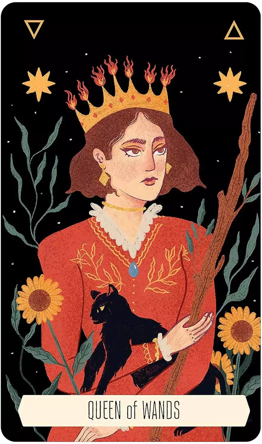 Regal crowned woman holding a wand amid celestial motifs — Major Arcana card from the Zodiac Tarot deck.