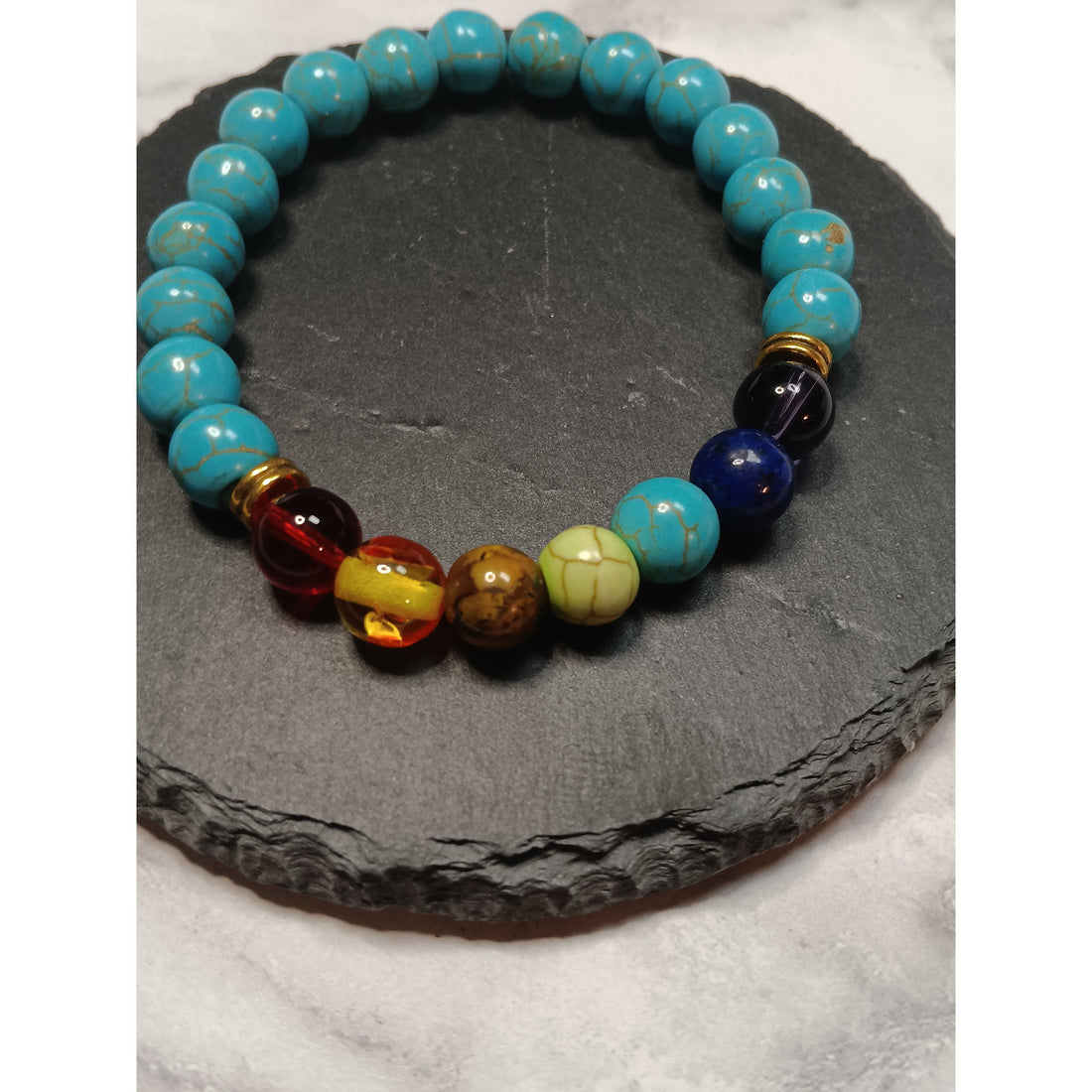 Chakra Dyed Howlite &amp; Glass Bead Stretch Bracelet
