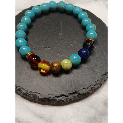 Chakra Dyed Howlite &amp; Glass Bead Stretch Bracelet