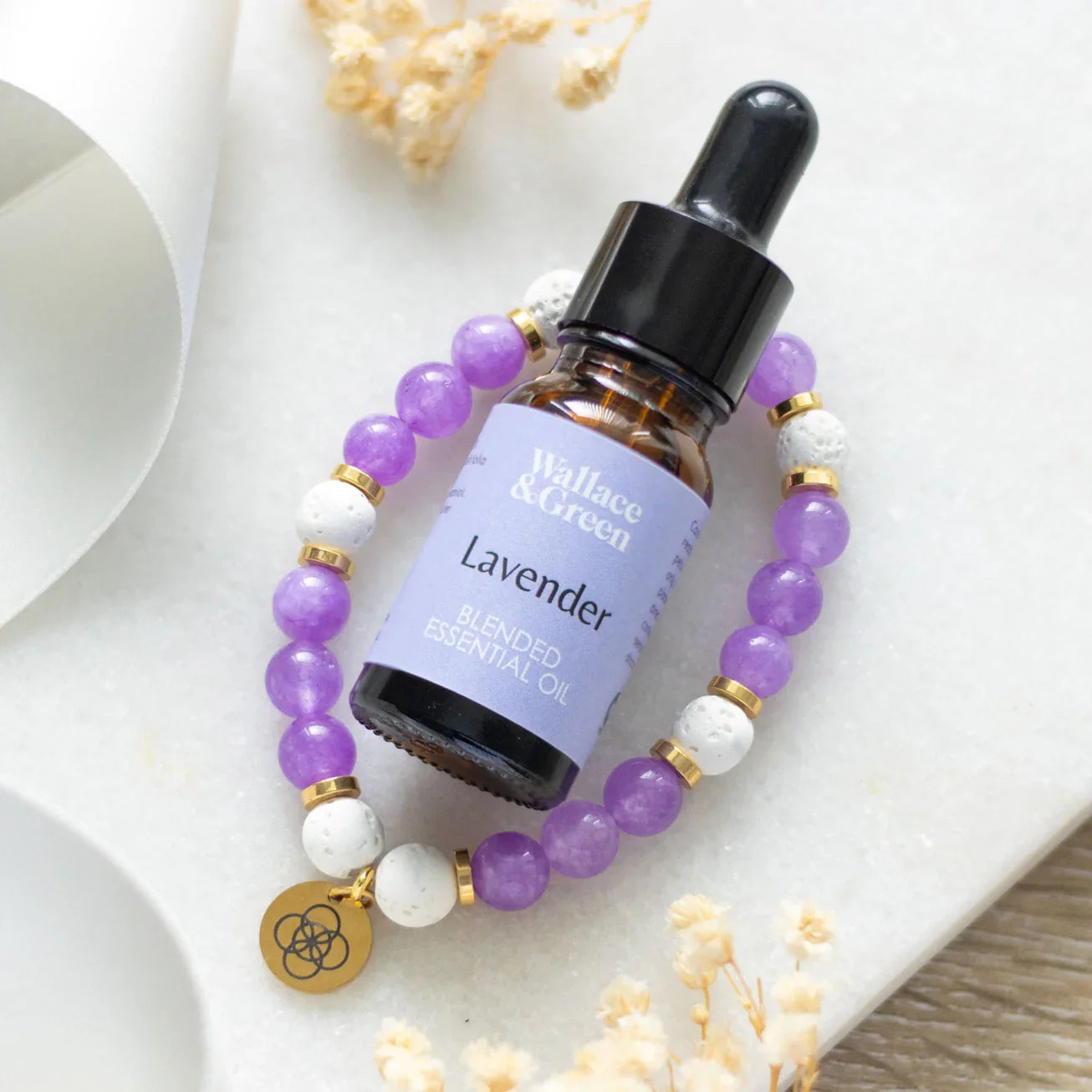 Anti-Anxiety Lava Bead &amp; Amethyst Essential Oil Bracelet Gift Set
