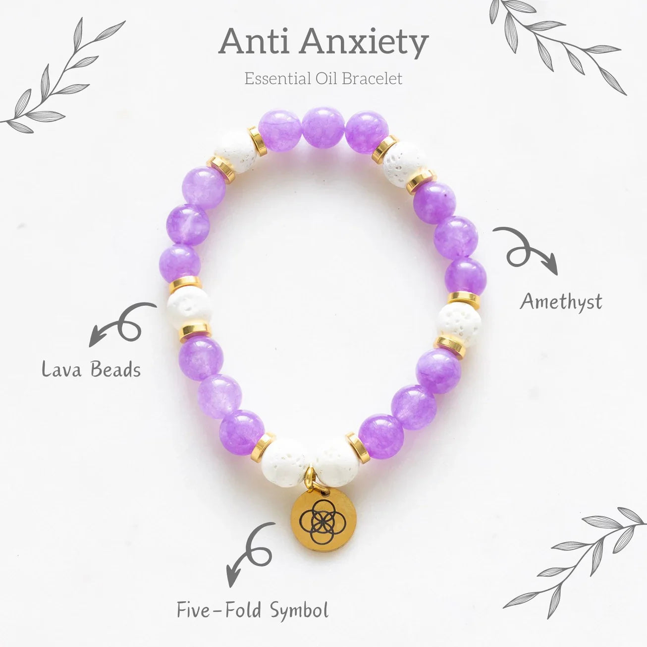 Anti-Anxiety Lava Bead &amp; Amethyst Essential Oil Bracelet Gift Set