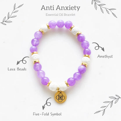 Anti-Anxiety Lava Bead &amp; Amethyst Essential Oil Bracelet Gift Set