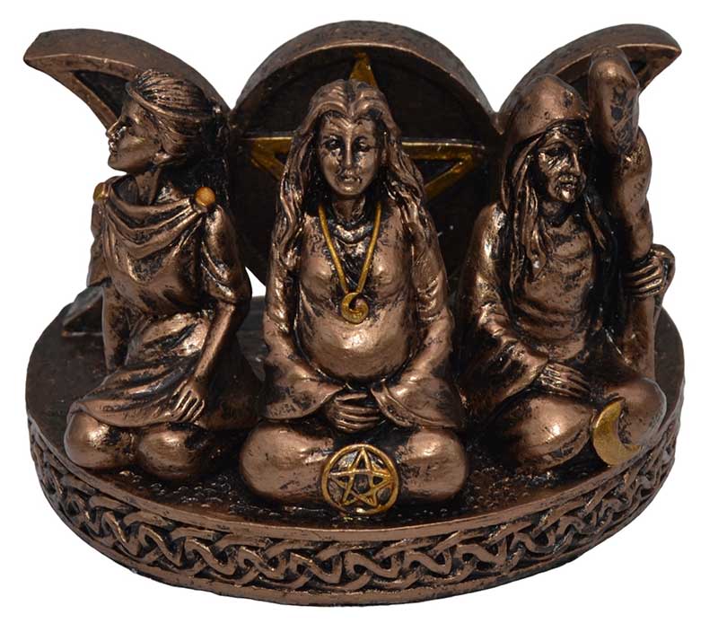 Mother Maiden Crone card holder figurine 2.25 inch — Triple Goddess altar piece for holding daily tarot or oracle cards upright.
