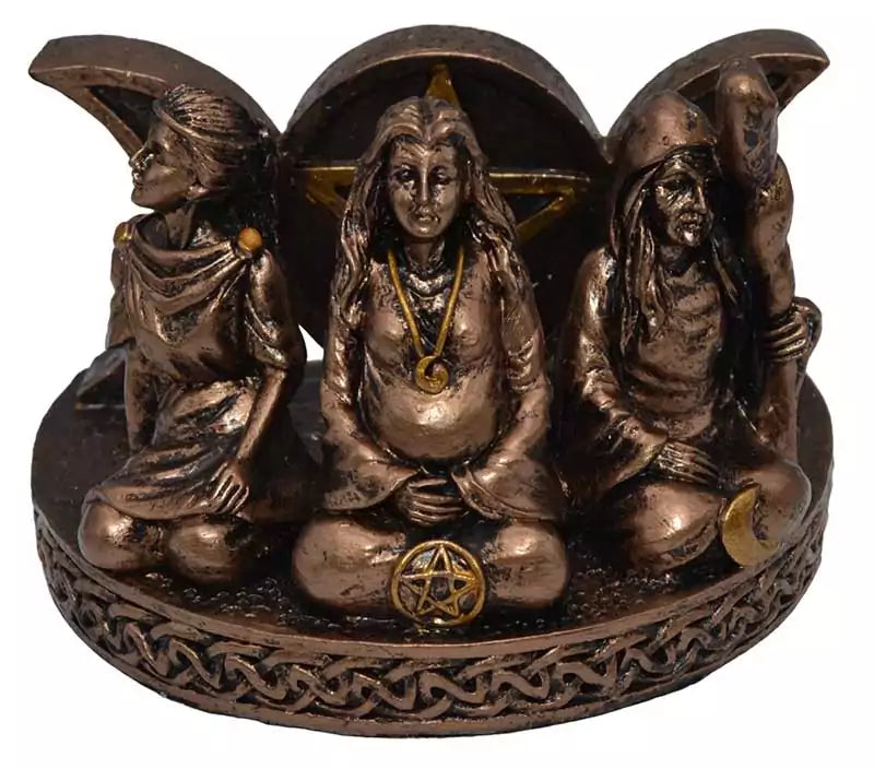 Mother Maiden Crone card holder figurine 2.25 inch — Triple Goddess altar piece for holding daily tarot or oracle cards upright.