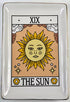 Ceramic Sun Tarot card dish 4.5 by 6.5 inches with The Sun illustrated in gold-toned edged tray for crystals and altar use