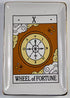 Wheel of Fortune tarot ceramic altar dish 4.5 by 6.5 inches showing tarot card design on trinket tray for altar and crystal display