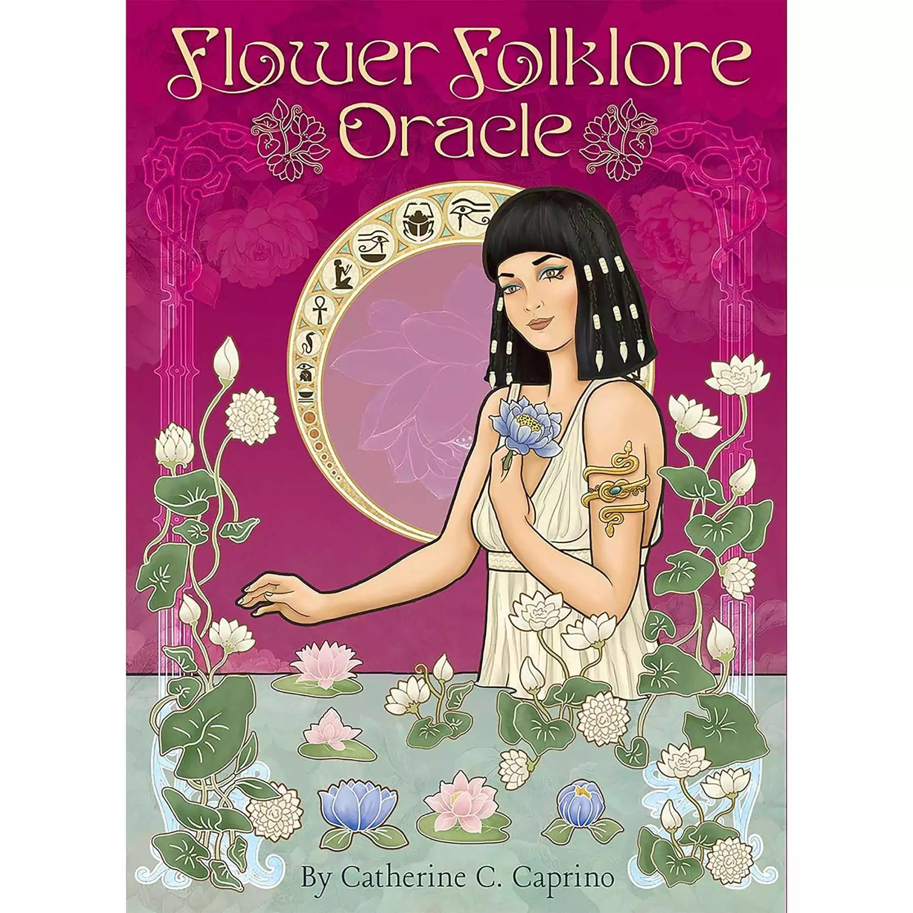 Flower Folklore Oracle 44-card deck by Catherine Caprino — floral divination oracle card deck box with luminous botanical flower cover art.