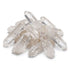 One pound lot of natural clear quartz crystal points 3 to 5 inches piled together with transparent pointed tips reflecting light — for grids, altars, and energy work.
