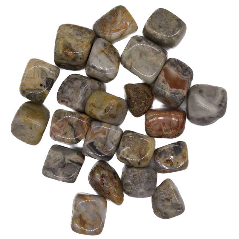 1 lb crazy lace agate tumbled polished stones showing swirling multicolor patterns in red yellow and white — joy laughter crystal bulk lot.