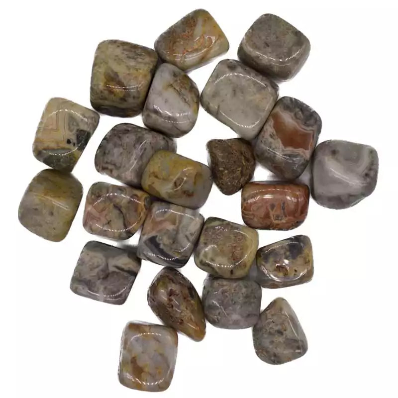 1 lb crazy lace agate tumbled polished stones showing swirling multicolor patterns in red yellow and white — joy laughter crystal bulk lot.