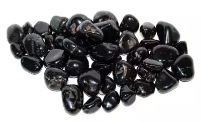 One-pound collection of smooth deep black onyx tumbled chalcedony stones for protection grounding strength courage and defensive magic crystal practice