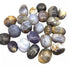 One pound bulk lot of purple and white chalcedony tumbled stones in soft lavender hues — calming crown chakra crystal collection.